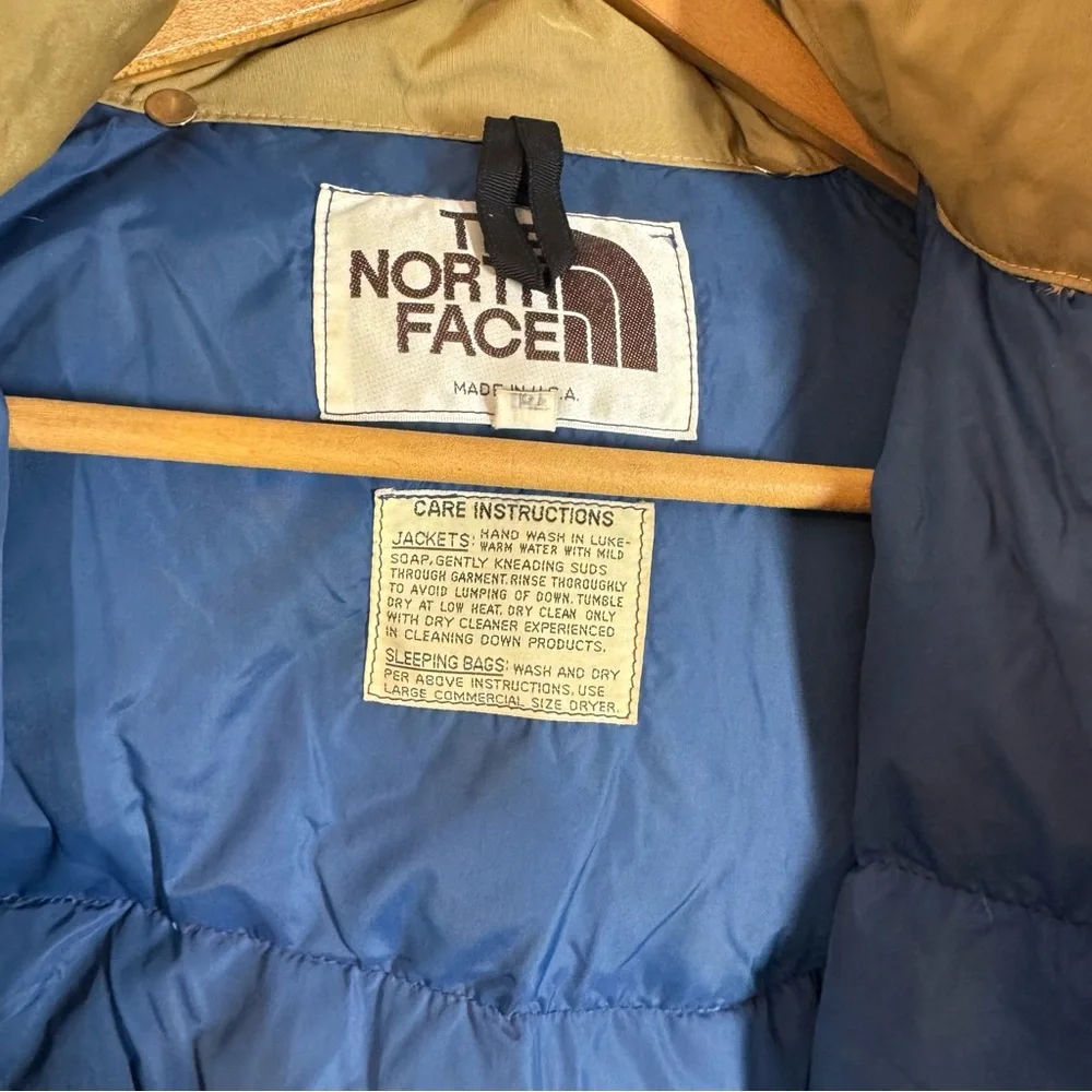 Vintage The North Face brown tag down filled puffer coat jacket Khaki 80’s Large